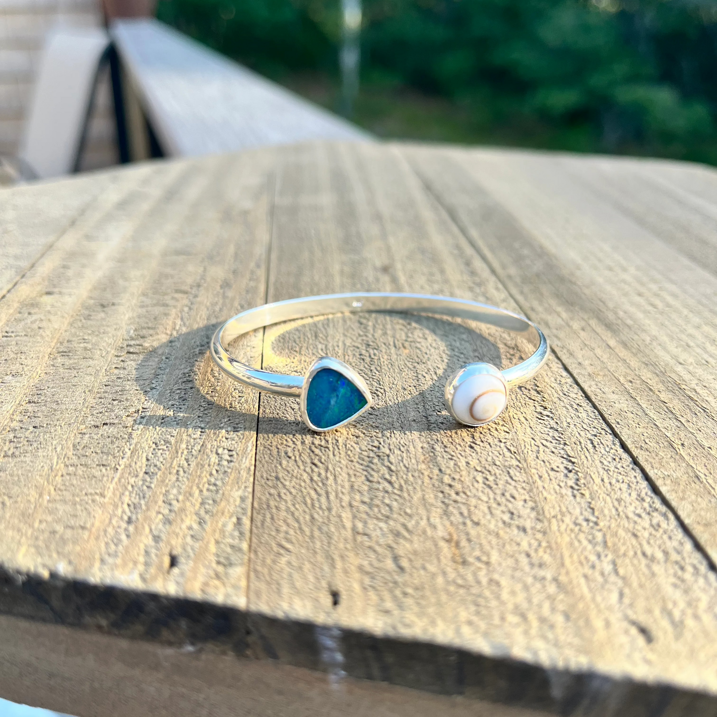 One Of A Kind Shiva Shell and Opal cuff bracelet