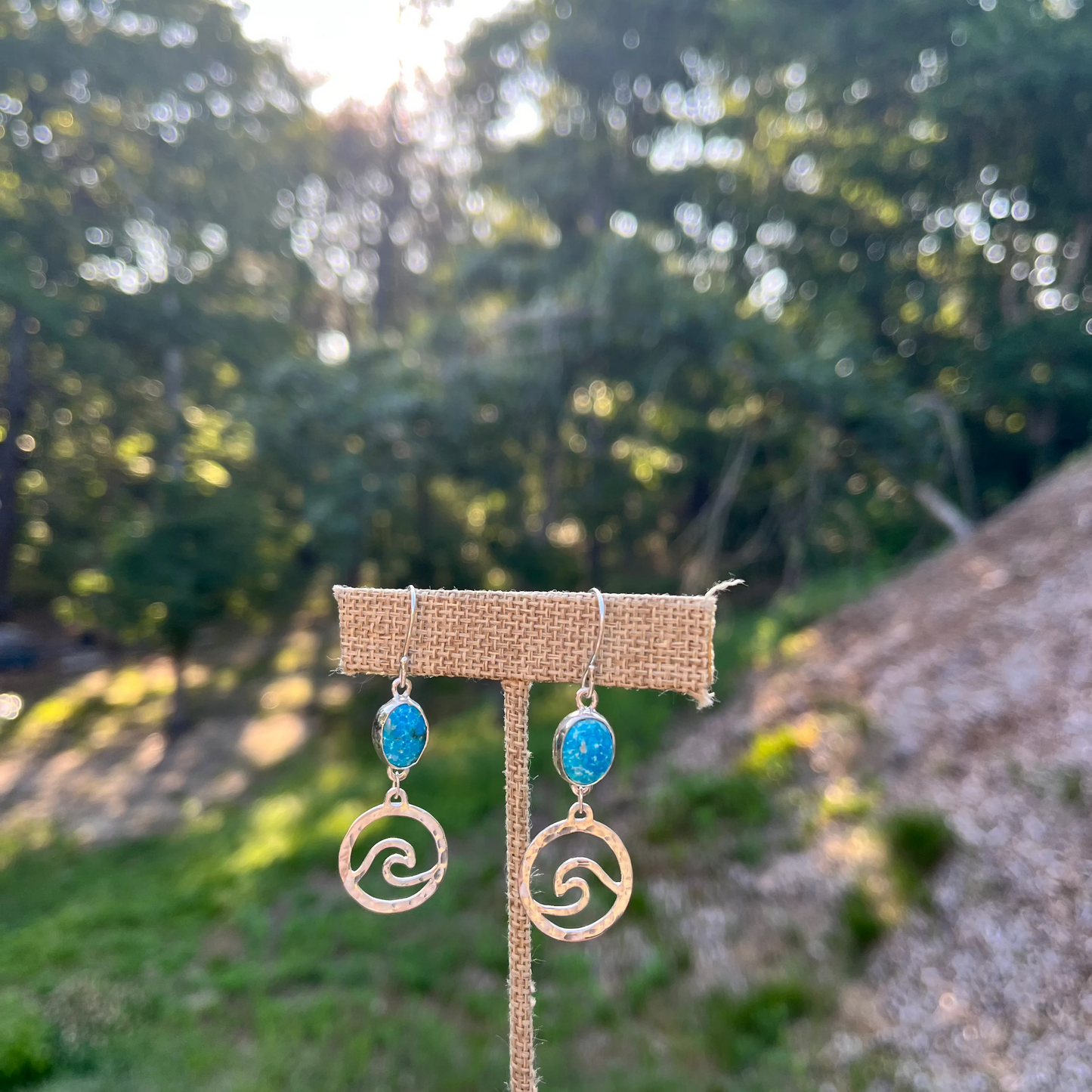 One of a Kind Turquoise Wave Earrings