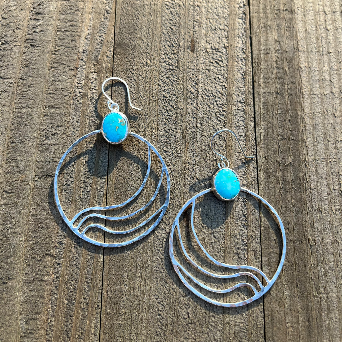 One of a Kind Ripple Turquoise Hoops
