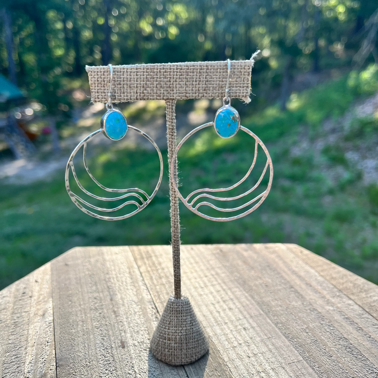 One of a Kind Ripple Turquoise Hoops
