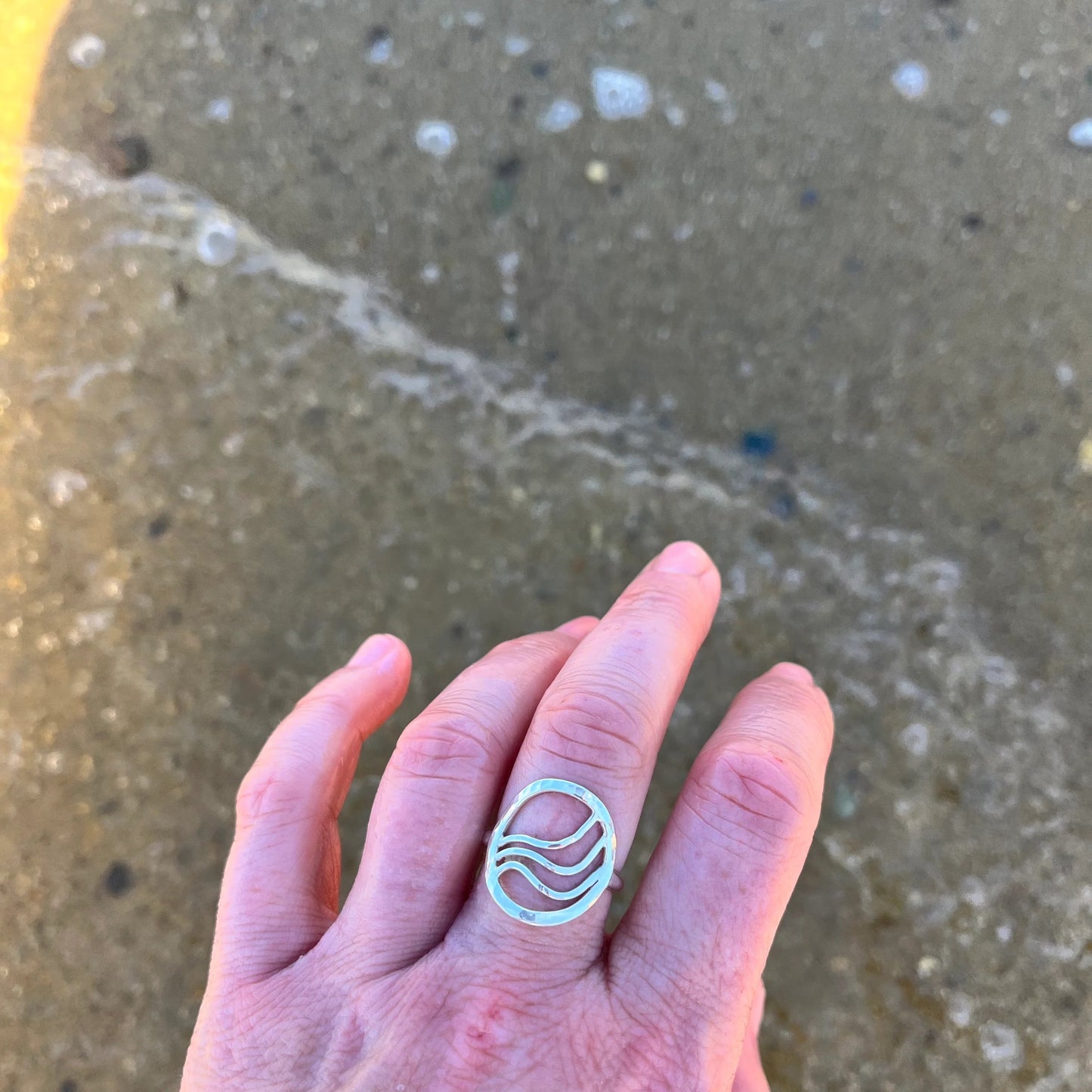 Sterling silver hammered ring with ripples