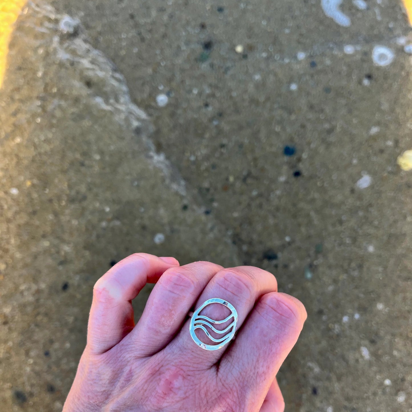 Sterling silver hammered ring with ripples