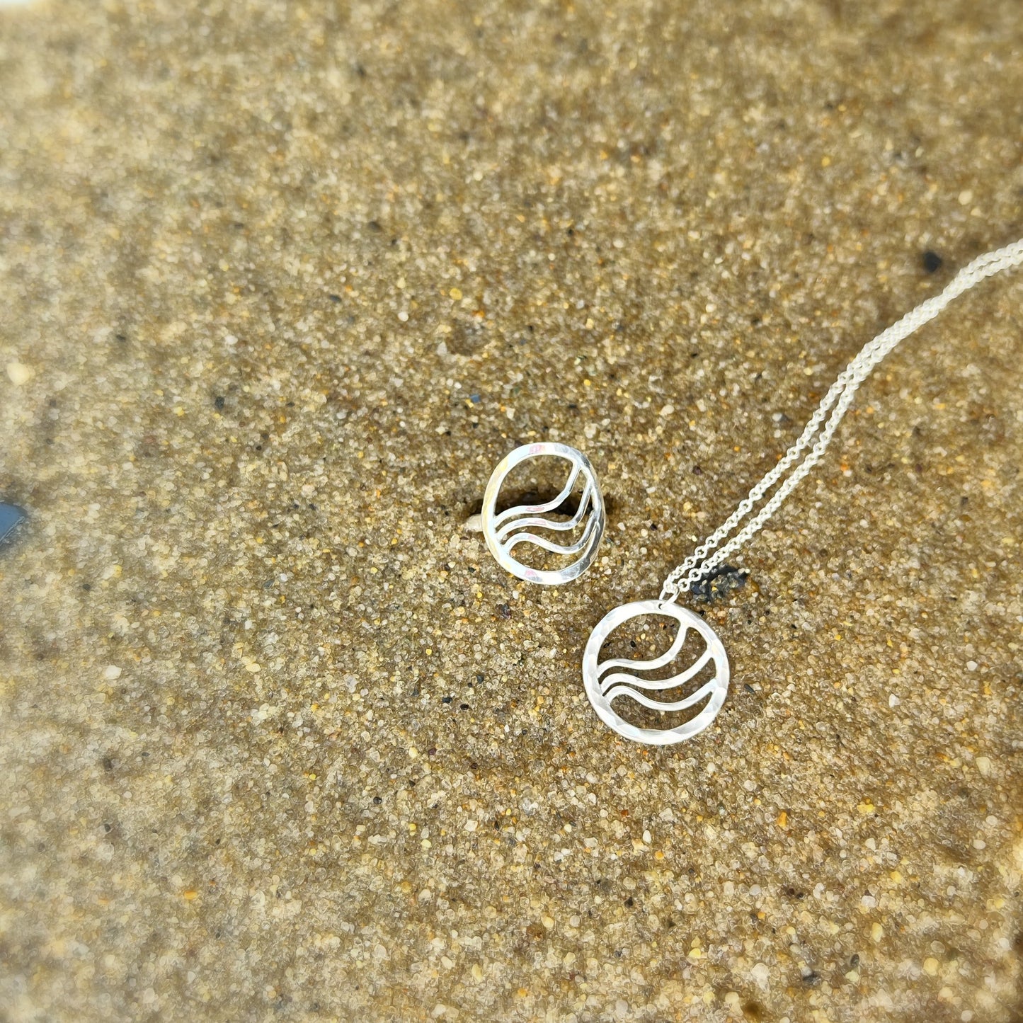 Sterling silver hammered ring with ripples