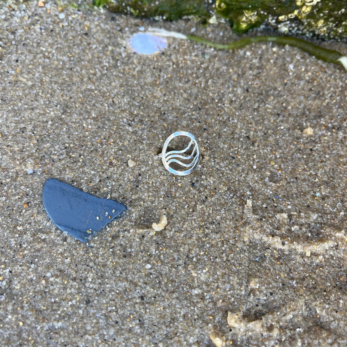 Sterling silver hammered ring with ripples