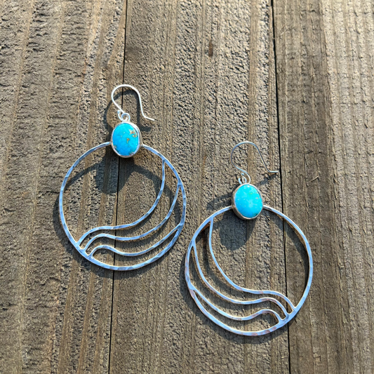 One of a Kind Ripple Turquoise Hoops