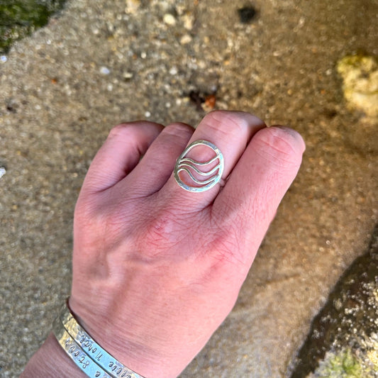 Sterling silver hammered ring with ripples