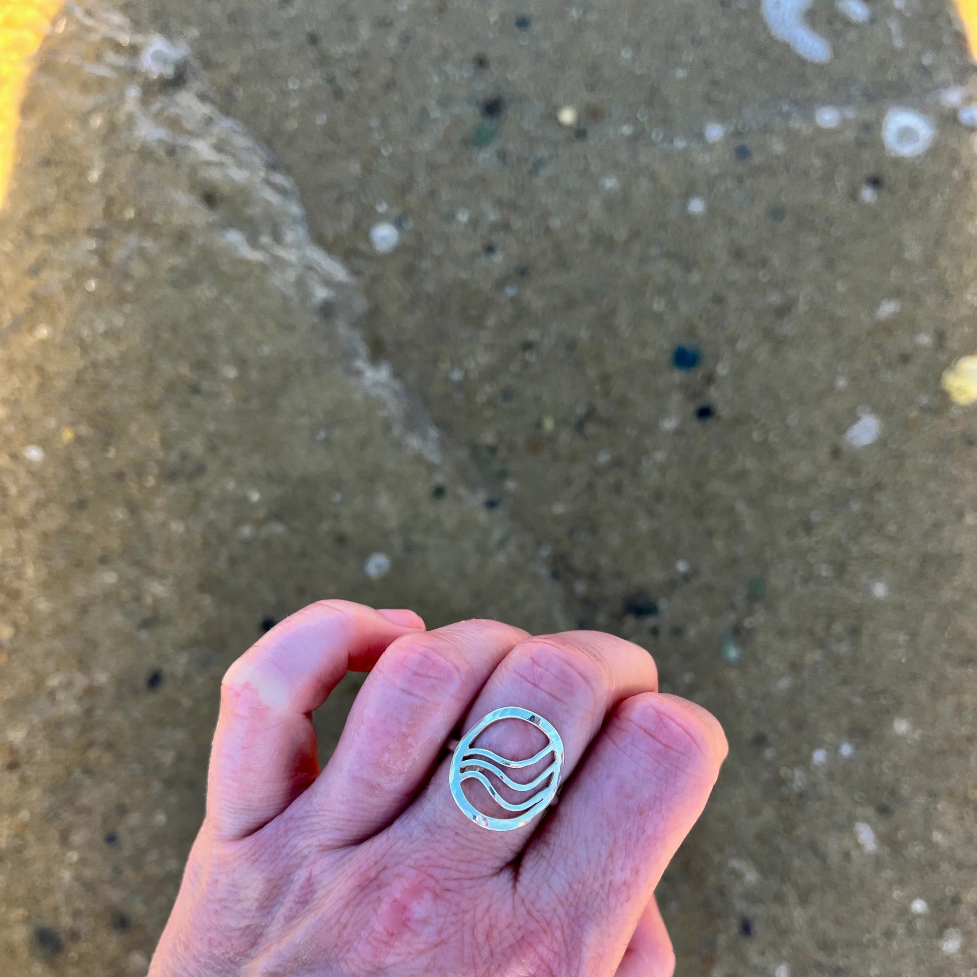 Sterling silver hammered ring with ripples